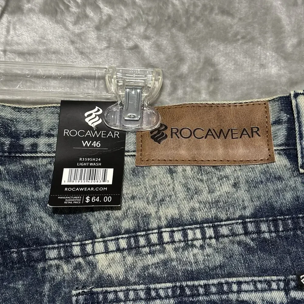 NWT Rocawear Baggy Denim Jean Shorts Mens Size 46 Blue Y2K Hip Hop Streetwear